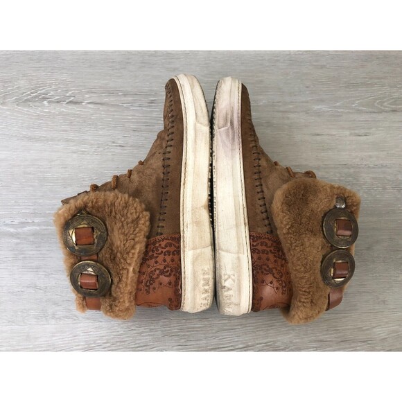 Karma of Charme Winter Boots Men Sz 37 EU Brown Leather Faux Fur Moc Toe Lace Up - Picture 4 of 7